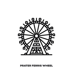 Prater Ferris Wheel at Vienna, Austria, vector line icon.