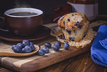 Blueberry Muffin and Berries With a Cup of Coffee