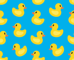 Seamless pattern with Yellow duck. isolated on blue background