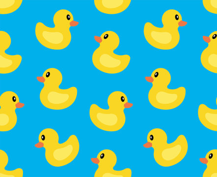 Seamless pattern with Yellow duck. isolated on blue background