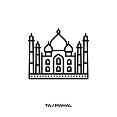Taj Mahal mausoleum at Agra, India vector line icon.