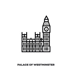 Palace of Westminster with Big Ben at London, England vector line icon.