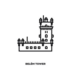 Belem Tower at Lisbon, Portugal vector line icon.