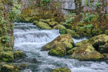 Source de la Loue. River  near the city of Ouhans in France