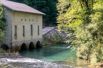 Source de la Loue. River  near the city of Ouhans in France