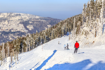 Winter landscape in a ski resort on Skrzyczne slopes in Szczyrk - 247353578