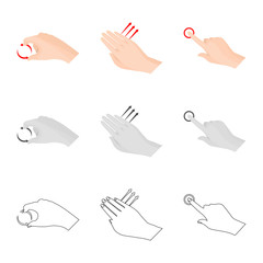 Vector illustration of touchscreen and hand icon. Set of touchscreen and touch stock symbol for web.