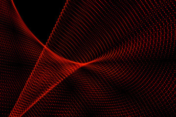 Abstract curved shapes of red color on black background.