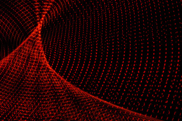 Abstract curved shapes of red color on black background.