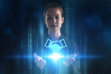 The concept of business, technology, the Internet and the network. A young entrepreneur working on...