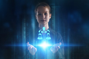 The concept of business, technology, the Internet and the network. A young entrepreneur working on...