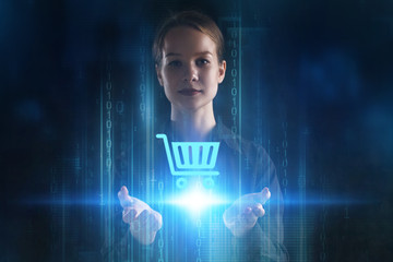 The concept of business, technology, the Internet and the network. A young entrepreneur working on...