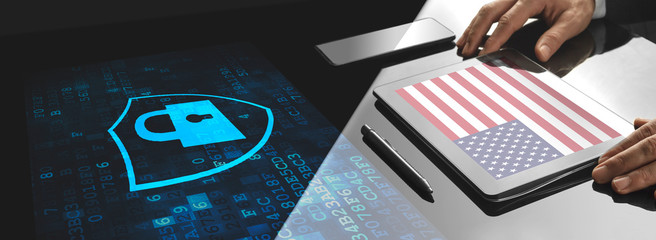 Businessman working in the office with screen tech