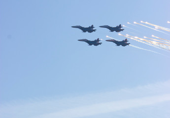 Russia, Krasnoyarsk, October 2018. Show military aircraft.