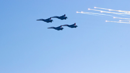 Russia, Krasnoyarsk, October 2018. Show military aircraft.