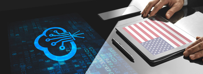 Businessman working in the office with screen tech