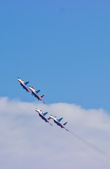 Russia, Krasnoyarsk, October 2018. Show military aircraft.