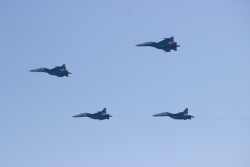 Russia, Krasnoyarsk, October 2018. Show military aircraft.