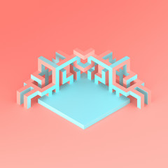 Abstract isometric arrangement of an expanding cube 3D illustration