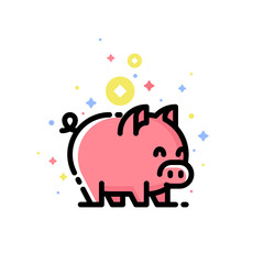 Cute pink pig isolated on white background. Editable stroke