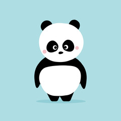 Cute panda standing on blue background. Kawaii character cartoon design concept.