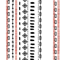 Tribal etnic pattern with red glitter. African hand drawn striped