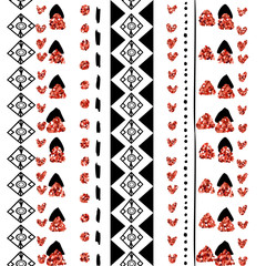 Tribal etnic pattern with red glitter. African hand drawn striped
