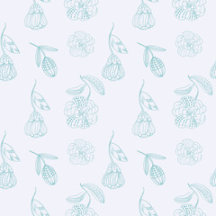 Seamless pattern abstract line flower and blossom. Hand drawn ornament vintage plant.