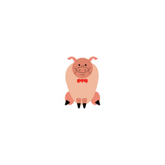 Obraz na płótnie Canvas Vector illustration. Big pink pig sitting isolated on white background.