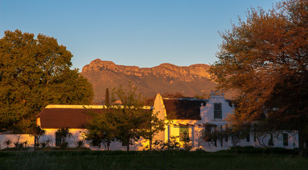 Sunset on cape house Stellenbosch