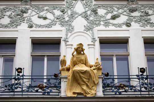Princess Libuse statue on St. Charles Street, Prague, Czech Republic