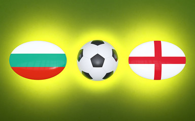 Obraz premium European Football Championship 2020. Schedule for football matches Bulgaria - England. Flags of countries and soccer ball. 3D illustration.