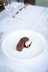 chocolate cake with ice cream