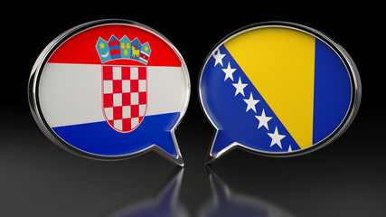 Croatia and Bosnia and Herzegovina flags with Speech Bubbles. 3D illustration