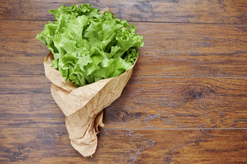organic bouquet of lettuce leaves hydroponic vegetable top view