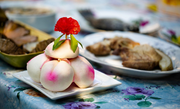 Dessert Imitate fruit peach and food for Of Wai Chinese New Year day on table