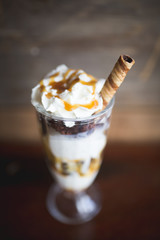 ice cream sundae with sauce