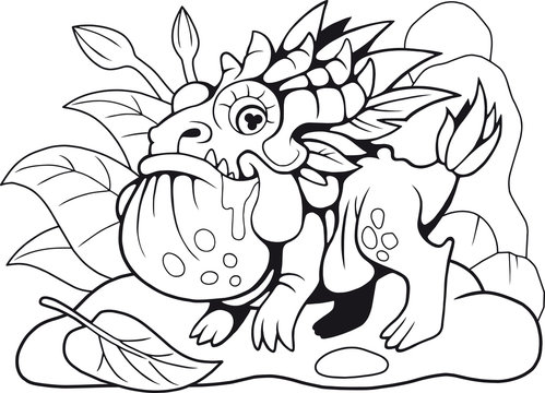 cute little dragon toad, coloring book, funny illustration