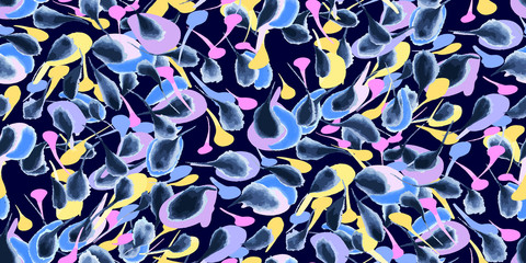 Abstract feathers seamless background pattern. Waterclor illustration hand drawn. Vector.