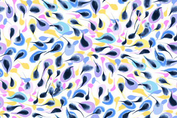 Abstract feathers seamless background pattern. Waterclor illustration hand drawn. Vector.