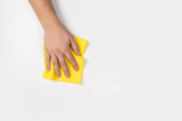Man's hand cleaning on a white background