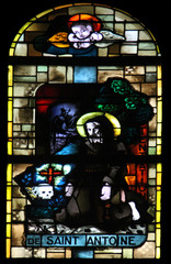 Naklejka na ściany i meble Saint Anthony the Great, stained glass window in Saint-Eustache church, Paris, France
