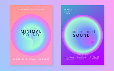 Music poster set. Electronic sound. Night dance lifestyle holiday. Fluid holographic gradient shape and line. Abstract indie concert brochure layout. Summer fest flyer and music poster.