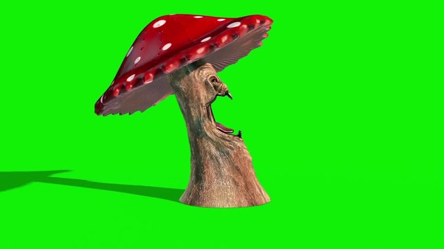 Mushroom Monster Comes out of the Ground Side Green Screen 3D Rendering Animation