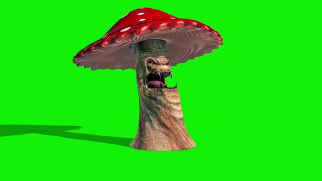 Mushroom Monster Roars Side Green Screen 3D Rendering Animation