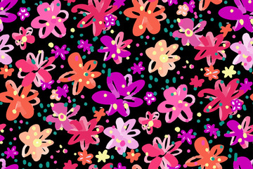 Colourful flowers seamless background pattern . Vector illustration hand drawn.  spring summer season.