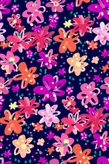 Colourful flowers seamless background pattern . Vector illustration hand drawn.  spring summer season.