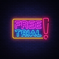 Free Trial Neon Text Vector. Free Trial neon sign, design template, modern trend design, night neon signboard, night bright advertising, light banner, light art. Vector illustration