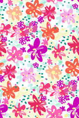 Colourful flowers seamless background pattern . Vector illustration hand drawn.  spring summer season.