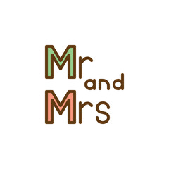 Mr Mrs wedding written lettering flat icon, vector sign, colorful pictogram isolated on white. mr and mrs lettering symbol, logo illustration. Flat style design